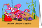 Belated Christmas with Santa Wrestling Octopus with Custom Front card