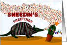 Christmas Sneezin’s Greetings with Armadillo and Decorated Cactus card