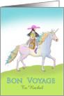 Custom Front Bon Voyage for Rachel with Older Girl Riding a Unicorn card