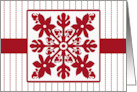 Hawaiian Quilt Design with Tropical Leaves in Red and White card