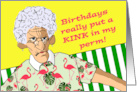 Funny Birthday with Older Woman with Kinky Perm card
