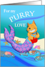 Valentine’s Day Purry Love Purrmaid Holding a Red Heart card