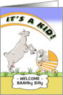 Funny Congratulations on Baby with Mama Goat and Kid in Stroller card