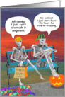 Custom Funny Halloween Skeletons on Bench Jokes and Puns card