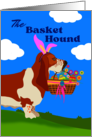 Easter with Cute Basket Basset Hound with Easter Eggs and Flowers card