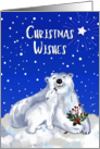 Christmas Wishes with Baby Polar Bear Kissing Its Mother in the Snow card