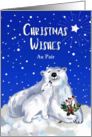 Au Pair Christmas Wishes with Baby Polar Bear Giving a Kiss card