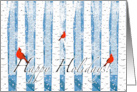 Happy Holidays with Cardinals in Birch Trees and Snow card