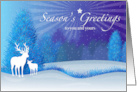 Season’s Greetings with Buck and Fawn in Snowy Moonlit Scene card