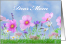 Mom Birthday with Flowers in a Grassy Meadow card