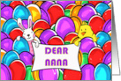 Easter for Nana with Chick and Bunny in Pile of Colorful Easter Eggs card