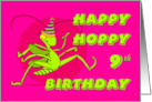 Happy Hoppy 9th Birthday with Cartoon Grasshopper Wearing Hat card