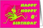 Happy Hoppy 8th Birthday with Funny Cartoon Grasshopper card
