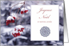 French Christmas Joyeux Noel with Red Berries in Snow card