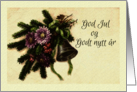 Norwegian Christmas God Jul Vintage Greens with Flowers and Bell card