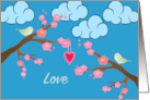 Love and Romance Birds in Cherry Tree Illustration card