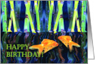 Twins Birthday with Two Goldfish Swimming Under Reeds card