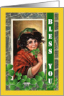 St. Patrick’s Day Vintage Irish Girl with Shamrocks and Blessing card