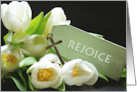 Religious Easter Rejoice in the Lord with Tulips and Cross card