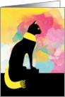 Black Cat in Yellow Scarf Colorful Mixed Media Blank fo Any Occasion card