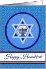 Happy Hanukkah Wishes with Menorah and Star of David card