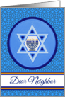 Neighbor Hanukkah Wishes with Menorah and Star of David card