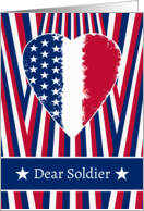 For Soldier Thinking of You with Patriotic Heart Stars and Stripes card
