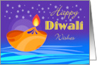 Happy Diwali Wishes with Diya Lamp on Water Under Stars card