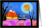 Halloween for Husband with Candy Corn Couple in Moonlight card