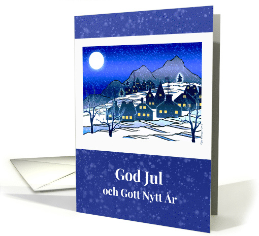 Swedish Christmas God Jul with Snowy Mountain Village card (1000609)