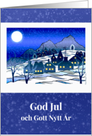 Swedish Christmas God Jul with Snowy Mountain Village card