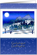 Norwegian Christmas God Jul with Snowy Village card