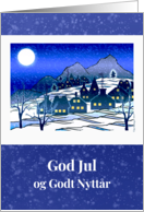 Norwegian Christmas God Jul with Snowy Village Scene card