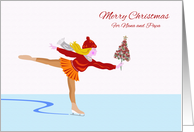 Merry Christmas for Nana and Papa with Ice Skater and Christmas Tree card