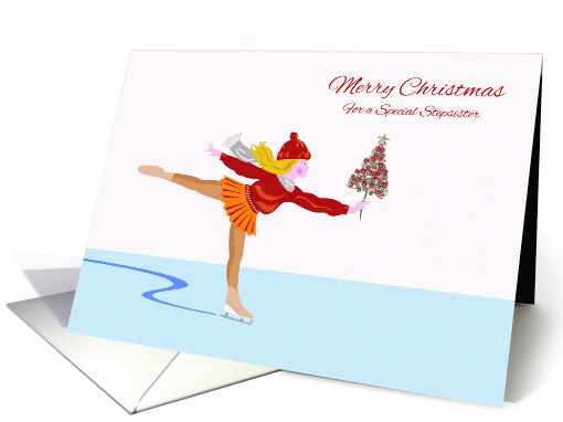 Merry Christmas for Stepsister with Ice Skater and Christmas Tree card