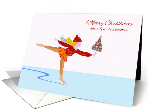 Merry Christmas for Stepmother with Ice Skater and Christmas Tree card