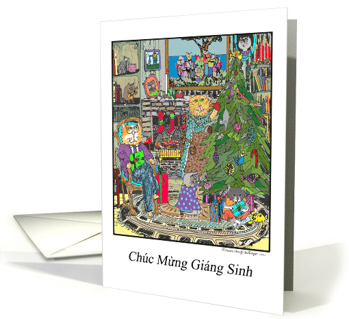 Chuc Mung Giang Sinh Christmas in Vietnamese with Cat Family card