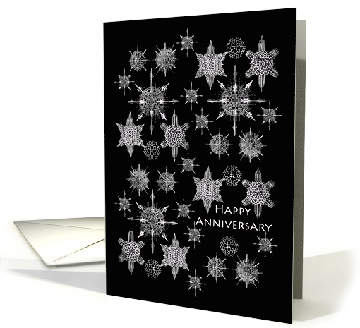 Winter Wedding Anniversary with Sea Creature Snowflakes on Black card