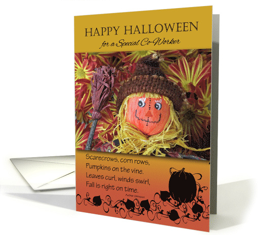 Halloween for Co-Worker with Cute Scarecrow and Fall Poem card