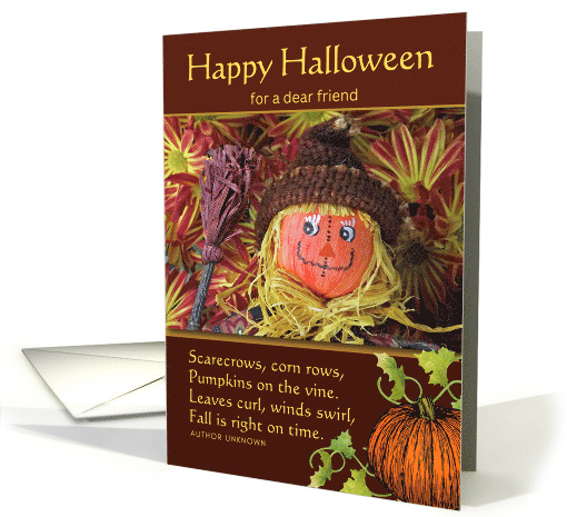 For Friend Halloween with Cute Scarecrow and Fall Poem card (1014581)