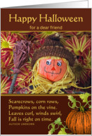 For Friend Halloween with Cute Scarecrow and Fall Poem card