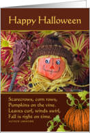 Halloween Greetings with Cute Scarecrow and Fall Poem card