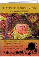 Thanksgiving Birthday with Scarecrow and Fall Poem card