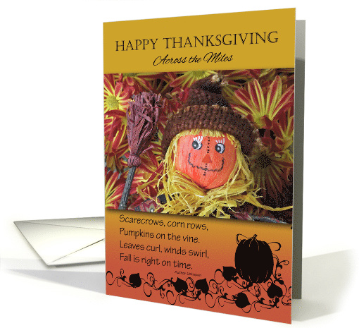 Across the Miles Thanksgiving with Scarecrow and Fall Poem card