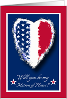Military Wedding Invitation for Matron of Honor with Patriotic Heart card