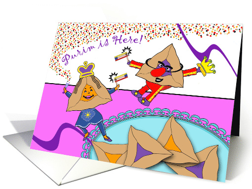 Hamantaschen Celebrate Purim With Costumes and Groggers card (1032147)
