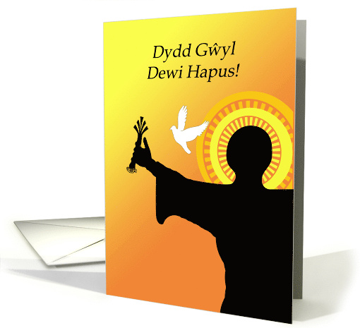 Dydd Gwyl Dewi Hapus with Saint David Silhouette Leek and Dove card