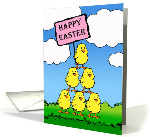Cheering Easter Chicks in Triangle Formation With Sign card (1051811)