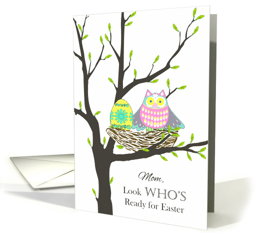 Easter for Mom from Son, Easter Owl in Nest With Egg card (1055649)