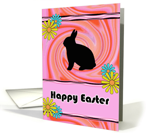 Groovy Easter for Neighbor, Retro Psychedelic Swirls and Rabbit card